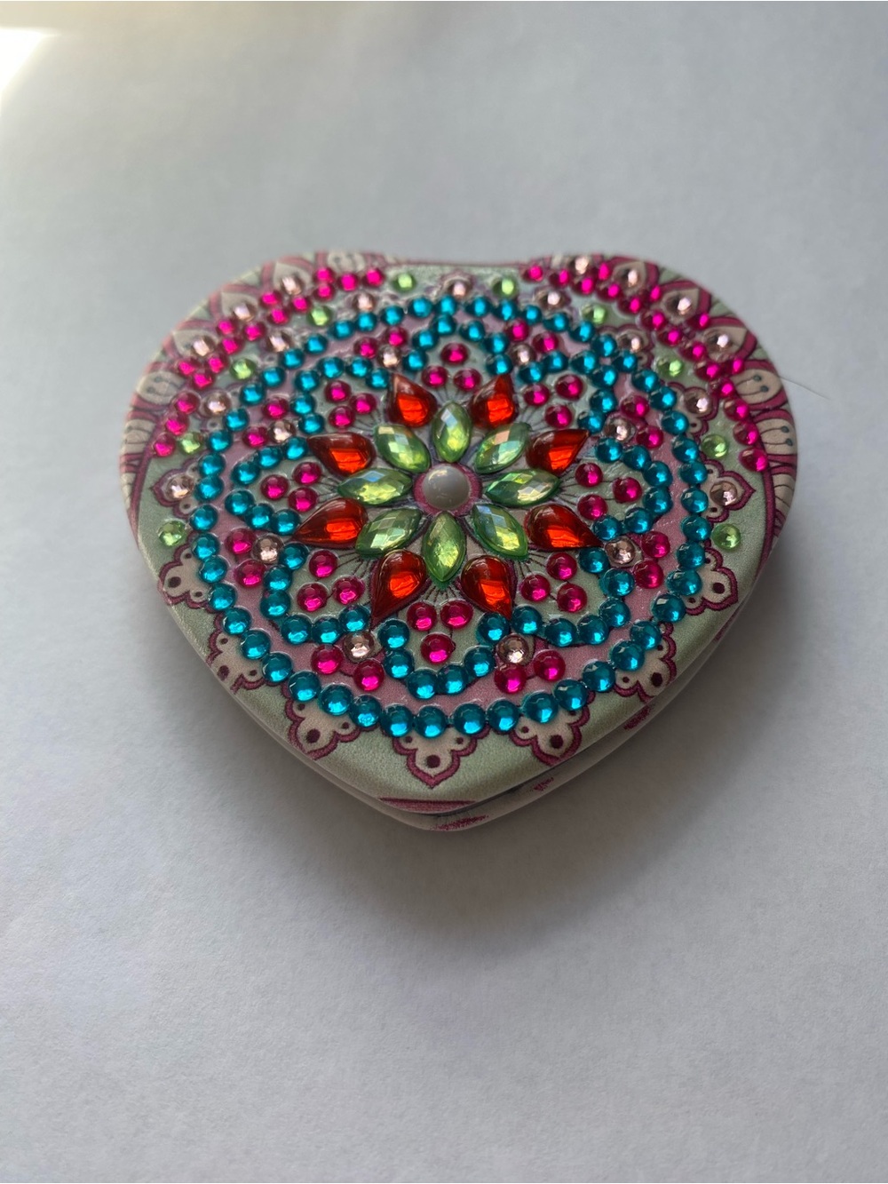 Artisan Beaded Rhinestone Heart Pocket Mirror